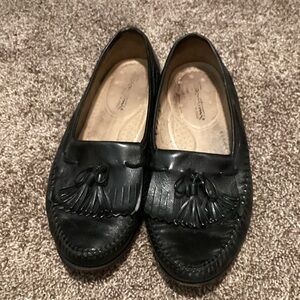 Santoni Classic Black Italian Leather Loafers